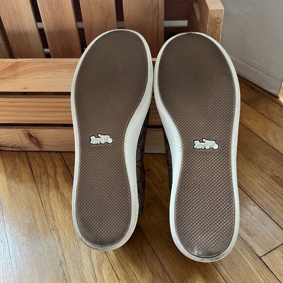 Coach Size 9.5 Khaki Mahogany C126 Low Top Signature Coated Canvas Sneaker Shoes - Picture 2 of 16